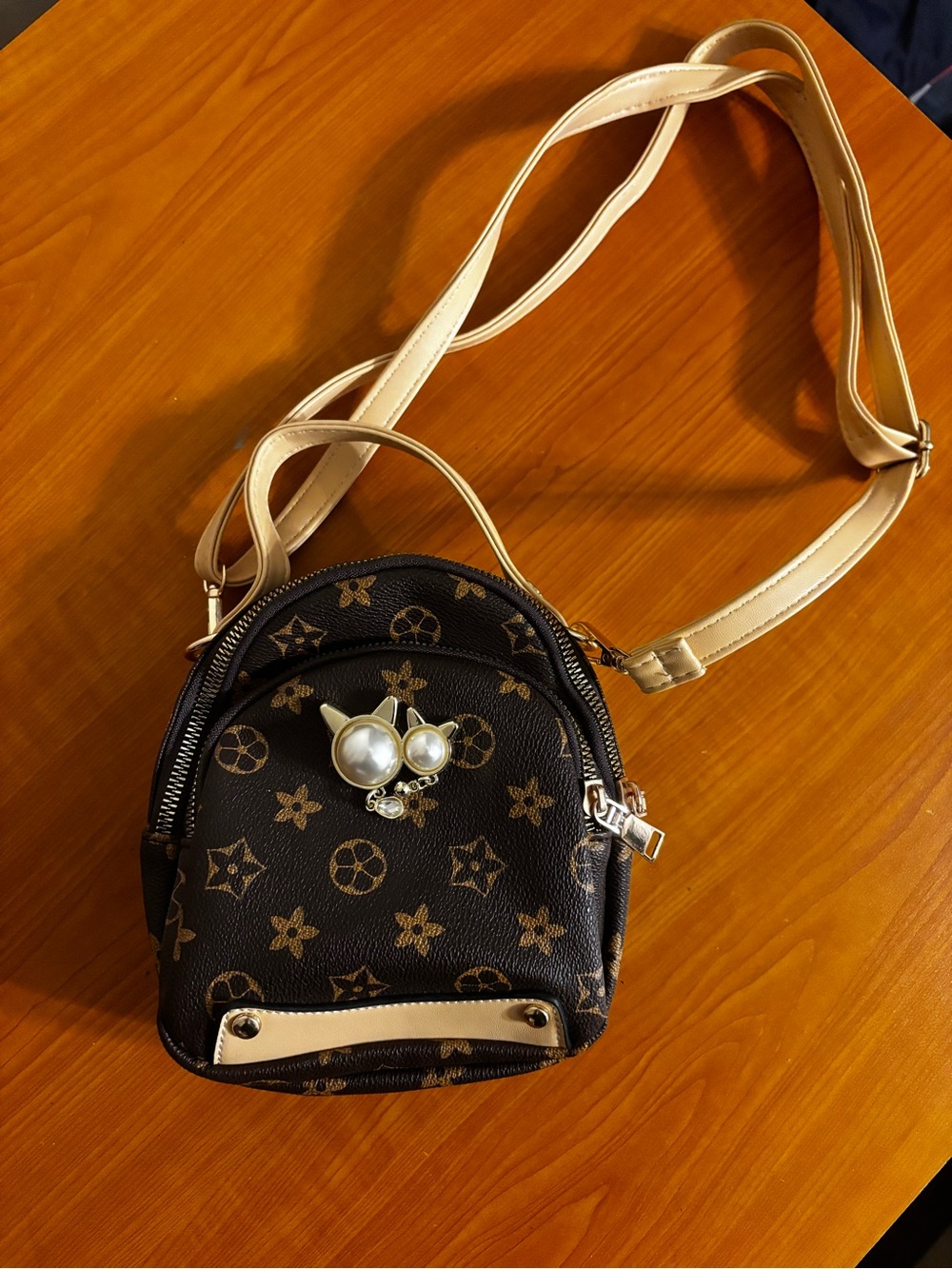 Mini Crossbody Bag in Dark Brown with Cream Straps